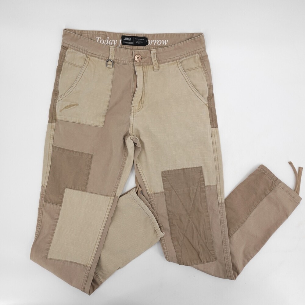 PUblish Pants Womens 30 Brown Patchwork Tapered Tie Ankle Mid Today Tomorrow
